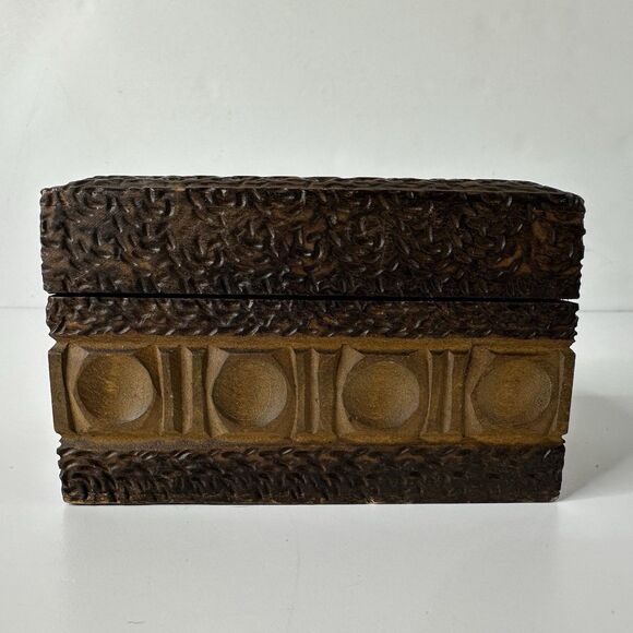 Vtg Wooden Carved 2 Deck Playing Card Box Hinged Heart Diamond Spade Club MCM - Picture 5 of 16